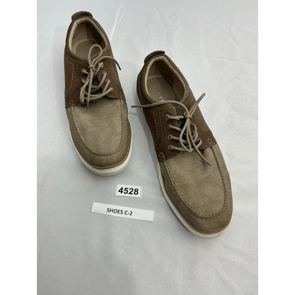 Men’s Seven 91 Lace Up Boat Shoes 13 Brown Canvas